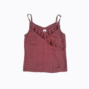 Cabi Asymmetric Ruffle Cami Top XS V-Neck Burgundy Geo Pattern Y2K 90s Coquette